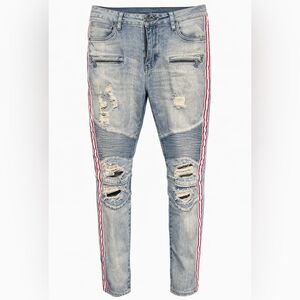 Rue21 Premium Blue Biker Denim Moto Jeans Skinny  Supreme Flex Men's Size 34X32